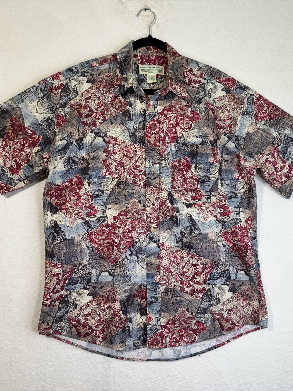 Feldini Natural Issue VTG Short-Sleeve Floral Patchwork Print Camp Shirt Large
